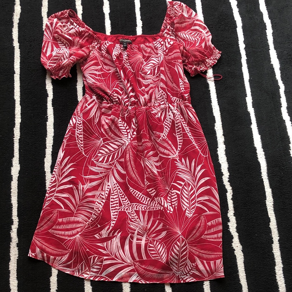Banana Republic Red and White Leaf Print Dress
